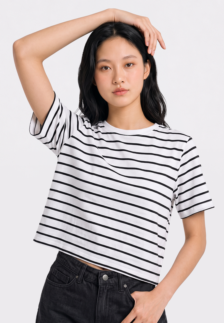 Short Sleeve Stripes Crop T-Shirt