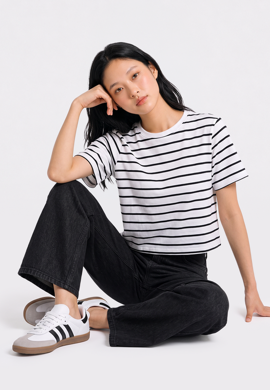 Short Sleeve Stripes Crop T-Shirt