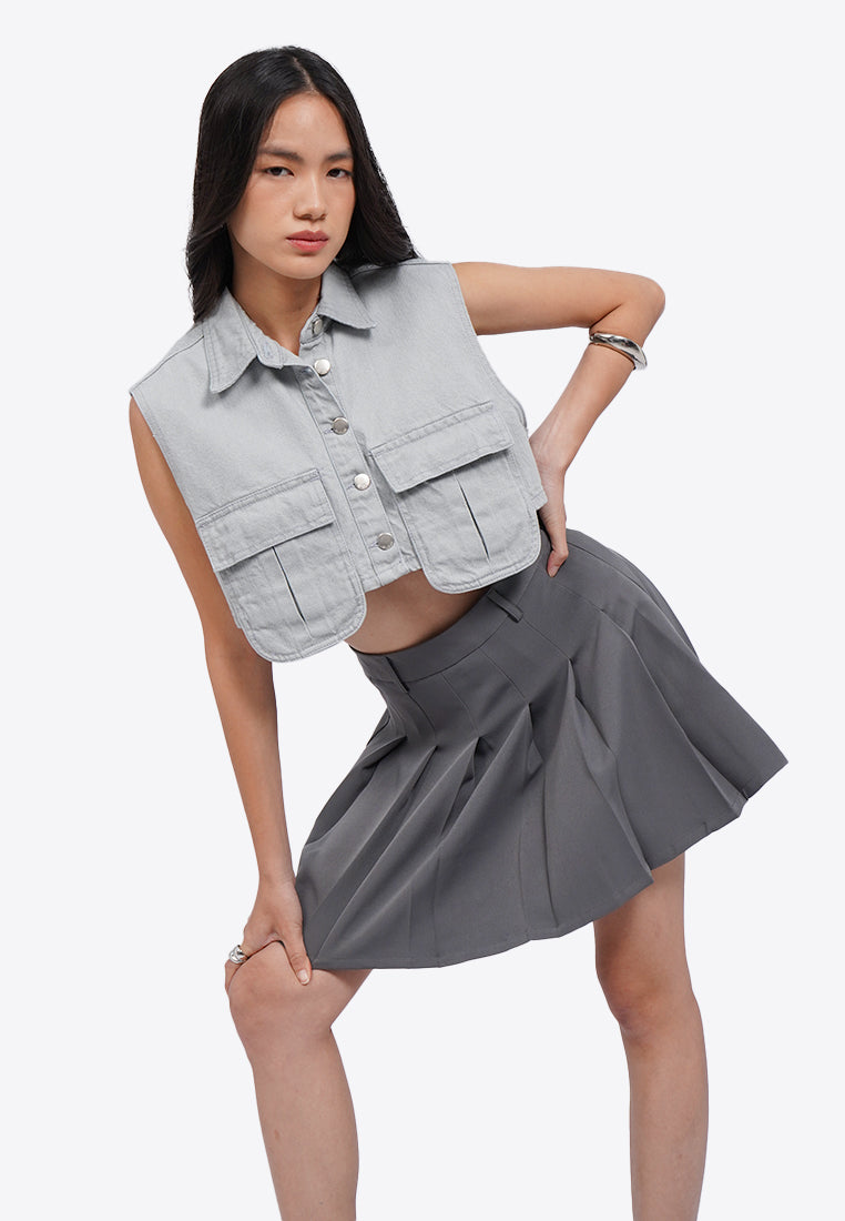 Crop Vest with Overlap Pocket