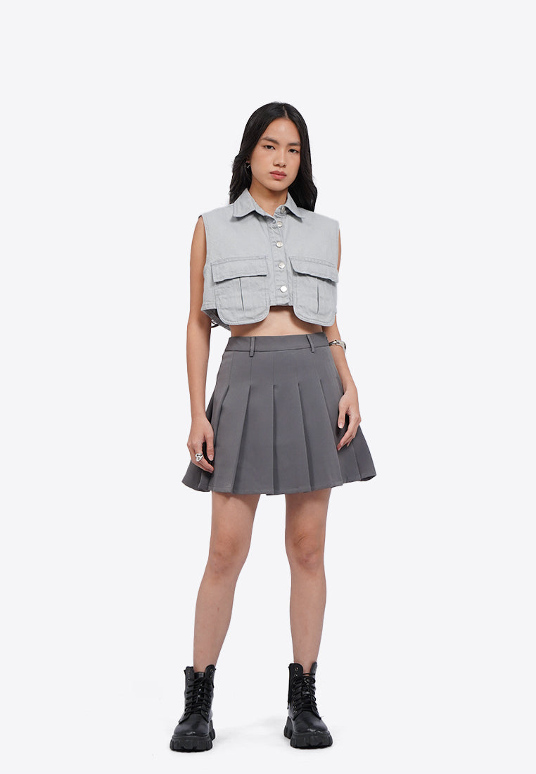 Crop Vest with Overlap Pocket