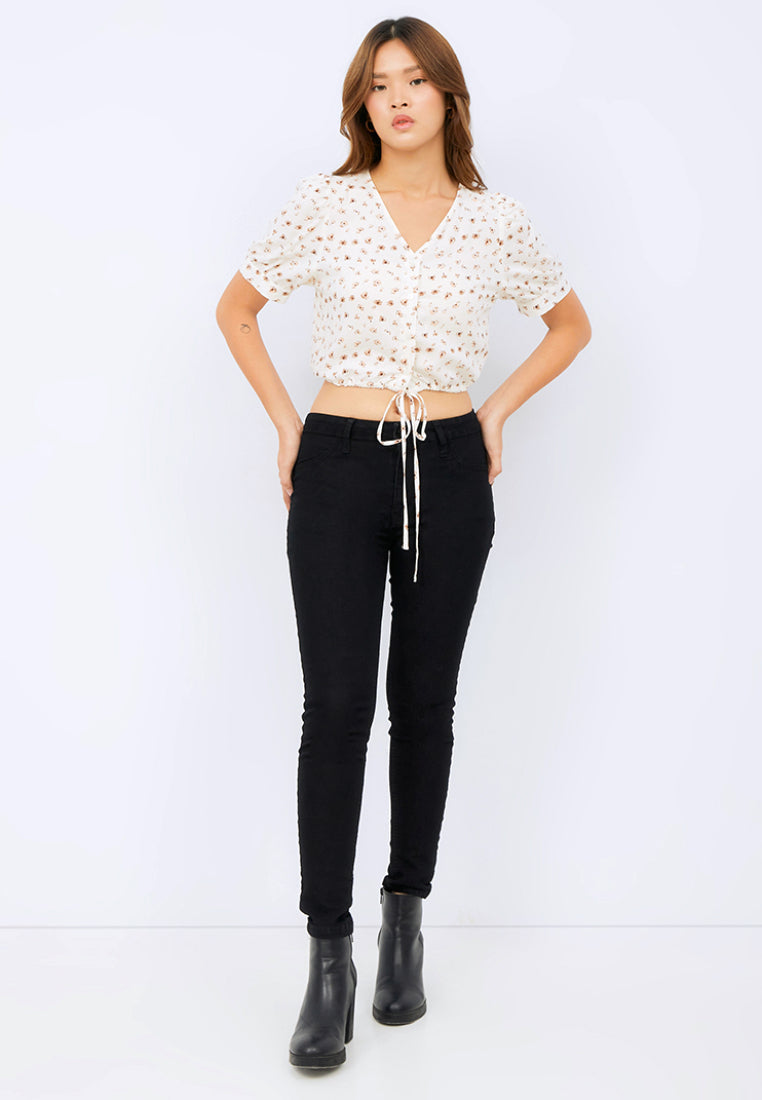 Printed V-neck Crop Blouse