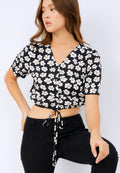 Printed V-neck Crop Blouse