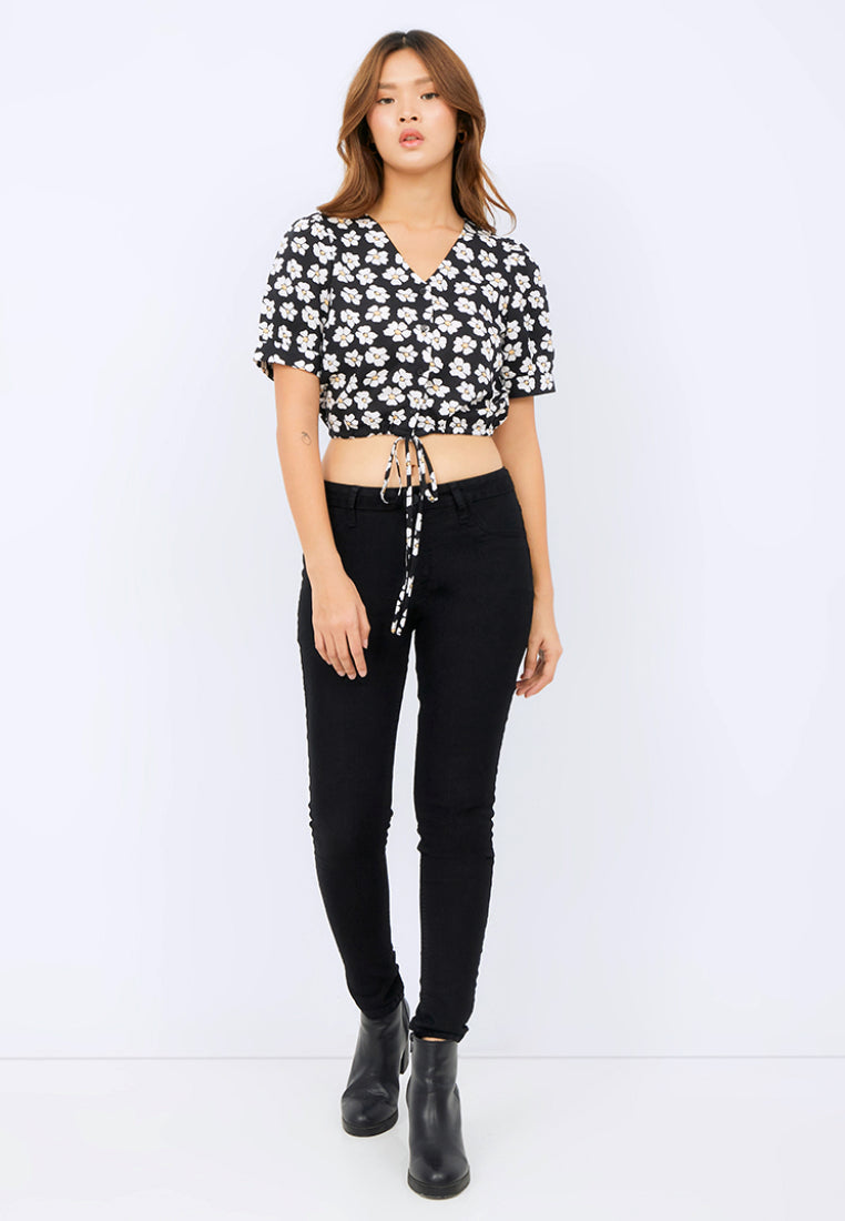 Printed V-neck Crop Blouse