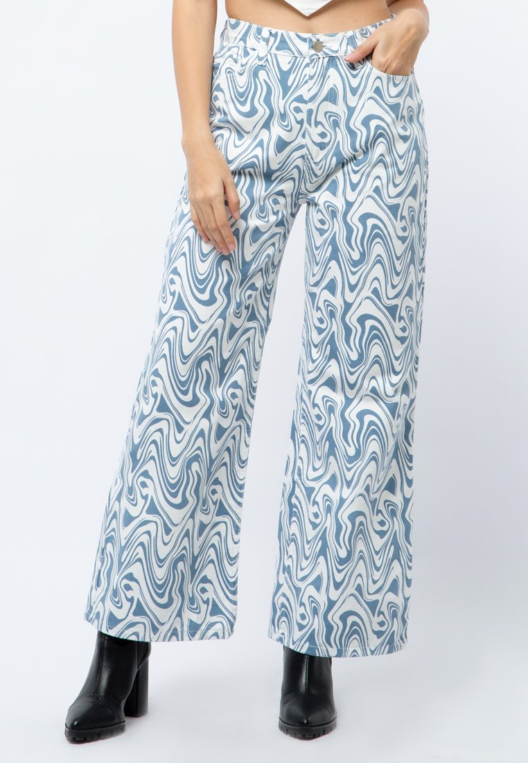 Wide Leg Printed Denim Pants