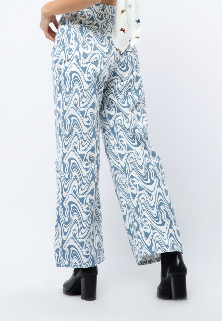 Wide Leg Printed Denim Pants