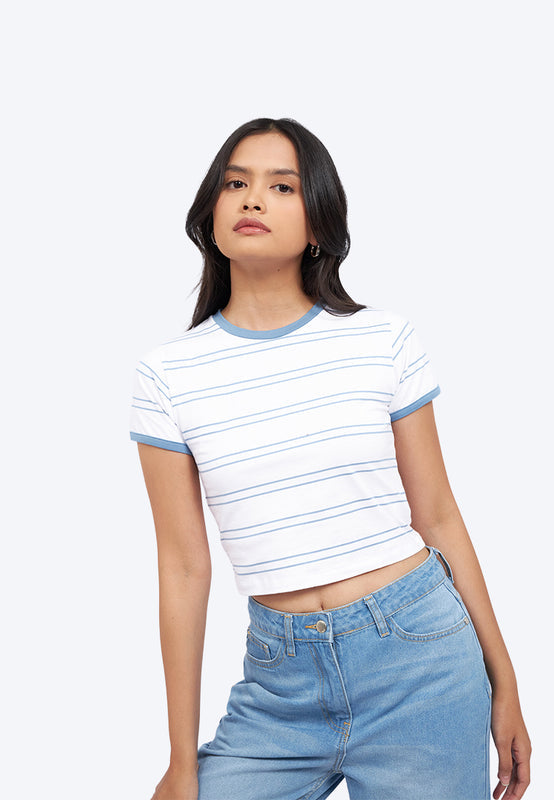Short Sleeve Stripes Crop T-Shirt