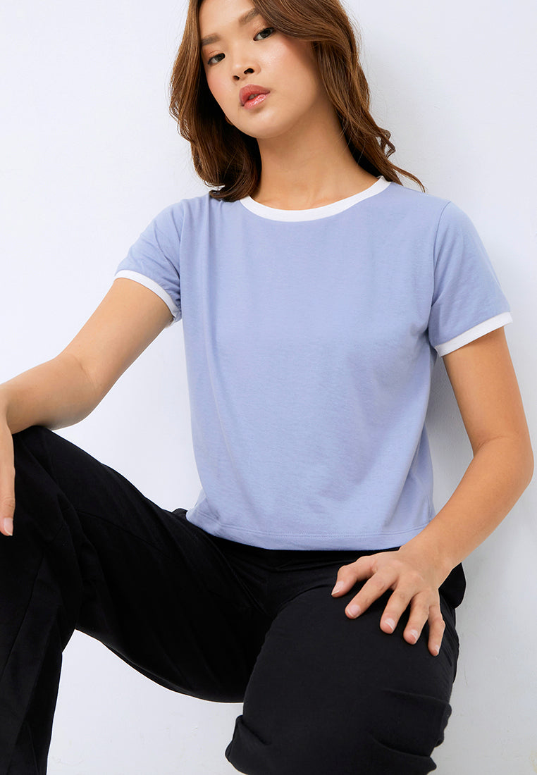 Crop T-shirt with Contrast Rib