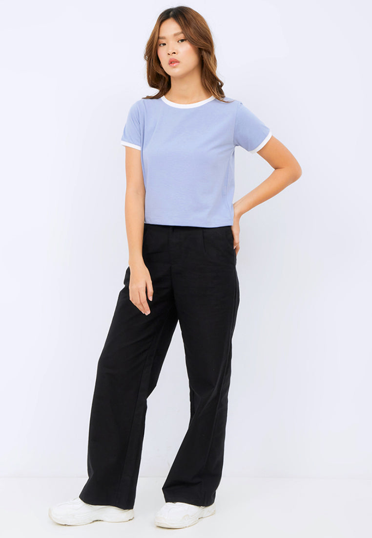 Crop T-shirt with Contrast Rib