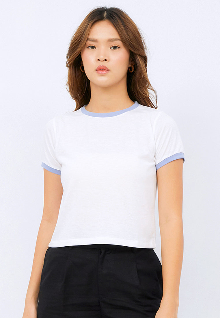 Crop T-shirt with Contrast Rib