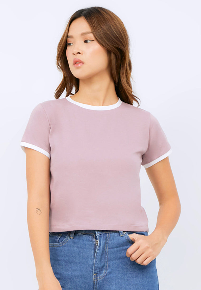 Crop T-shirt with Contrast Rib