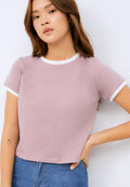 Crop T-shirt with Contrast Rib