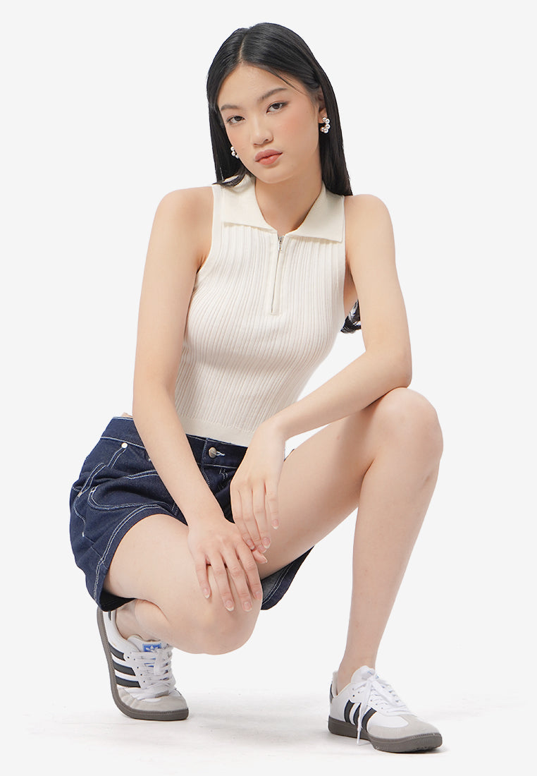 Sleeveless Cropped Polo Top