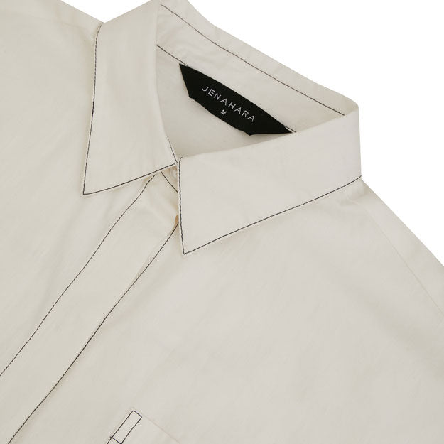 Ikigai Contrast Stitching Shirt White