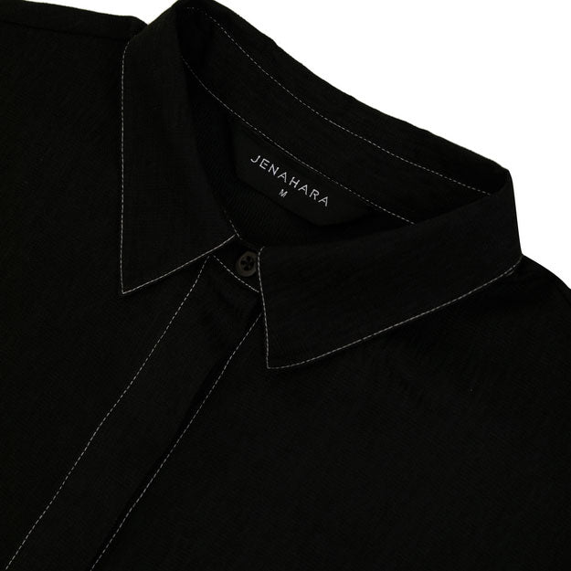 Ikigai Contrast Stitching Shirt Black