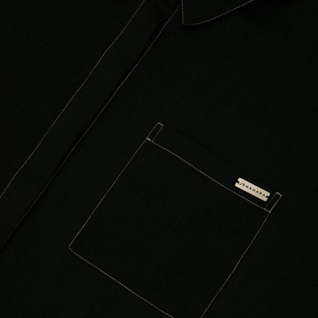 Ikigai Contrast Stitching Shirt Black