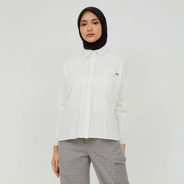 Ikigai Contrast Stitching Shirt White