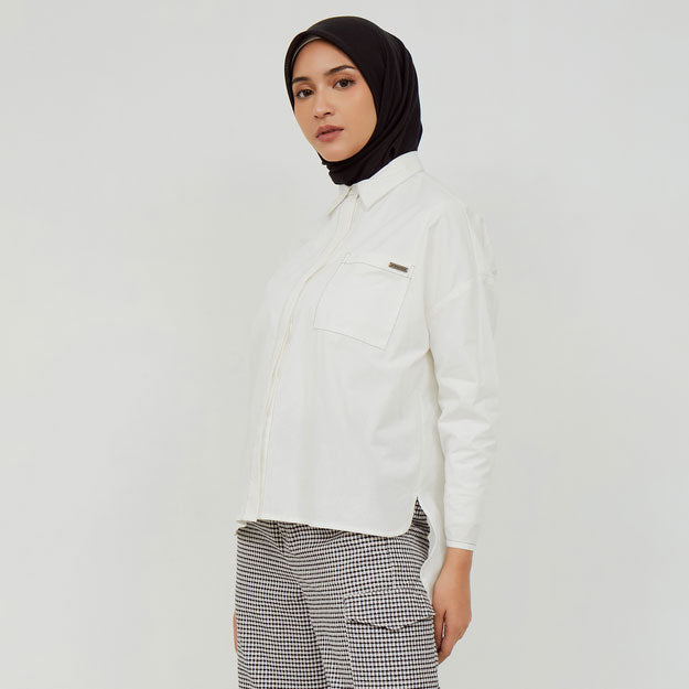 Ikigai Contrast Stitching Shirt White