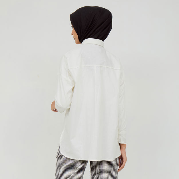 Ikigai Contrast Stitching Shirt White