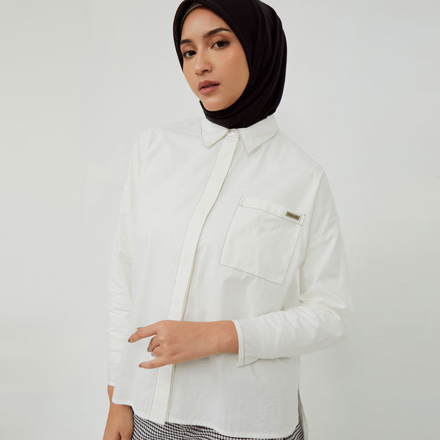 Ikigai Contrast Stitching Shirt White
