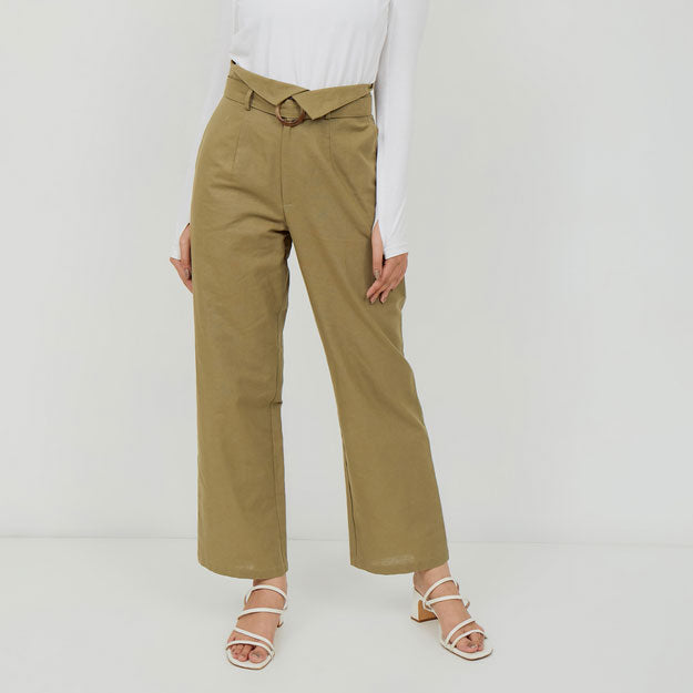 Ikigai Assymetrical Straight Pants Sage Green