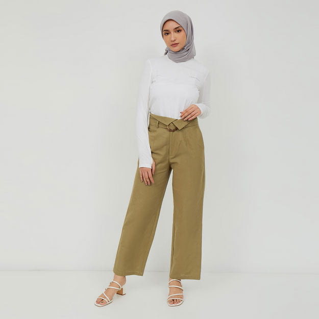 Ikigai Assymetrical Straight Pants Sage Green
