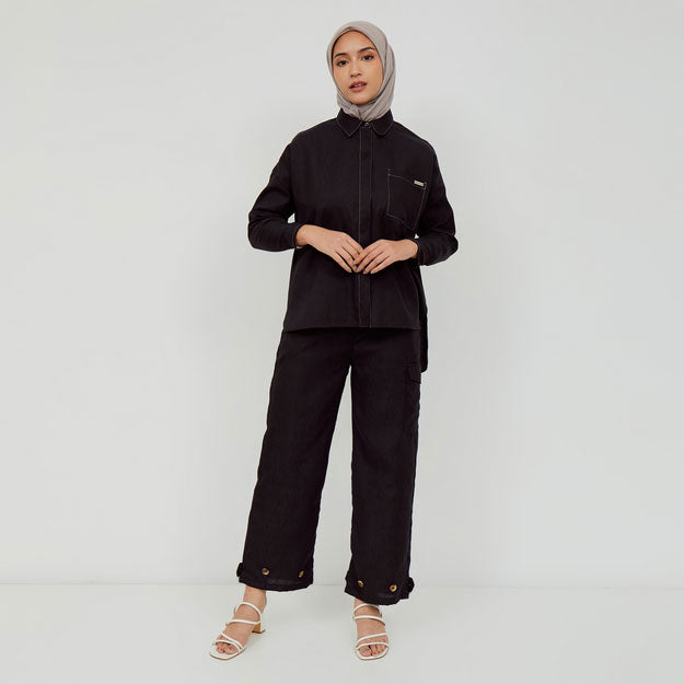 Ikigai Contrast Stitching Shirt Black