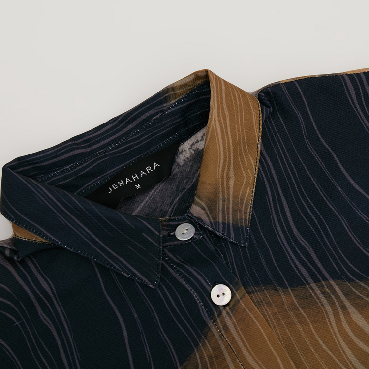 Saudade Printed Shirt Navy-Mustard