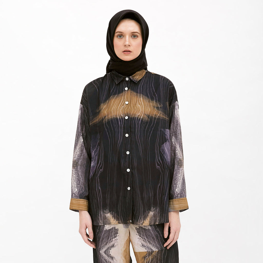 Saudade Printed Shirt Navy-Mustard