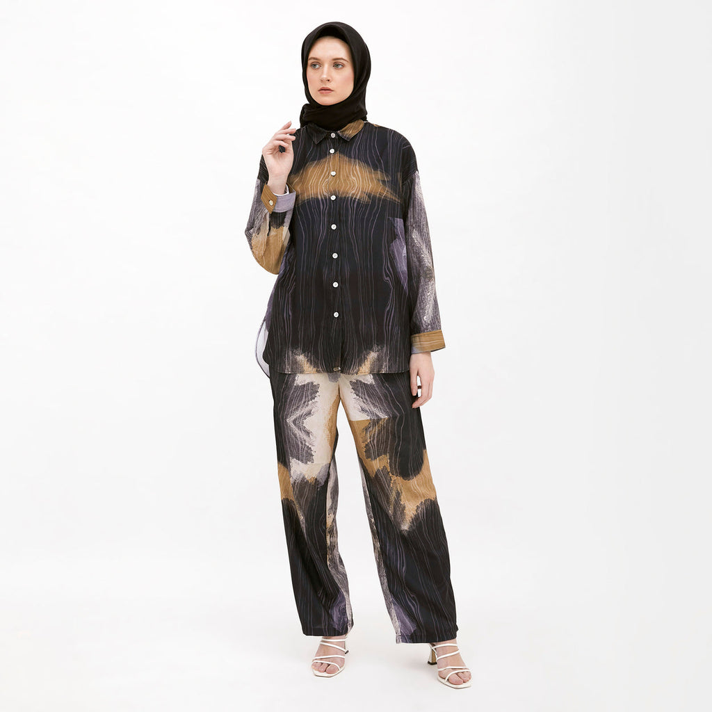 Saudade Printed Shirt Navy-Mustard