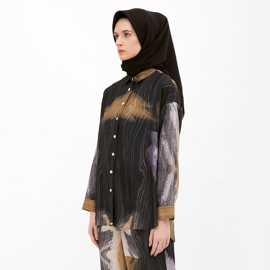 Saudade Printed Shirt Navy-Mustard