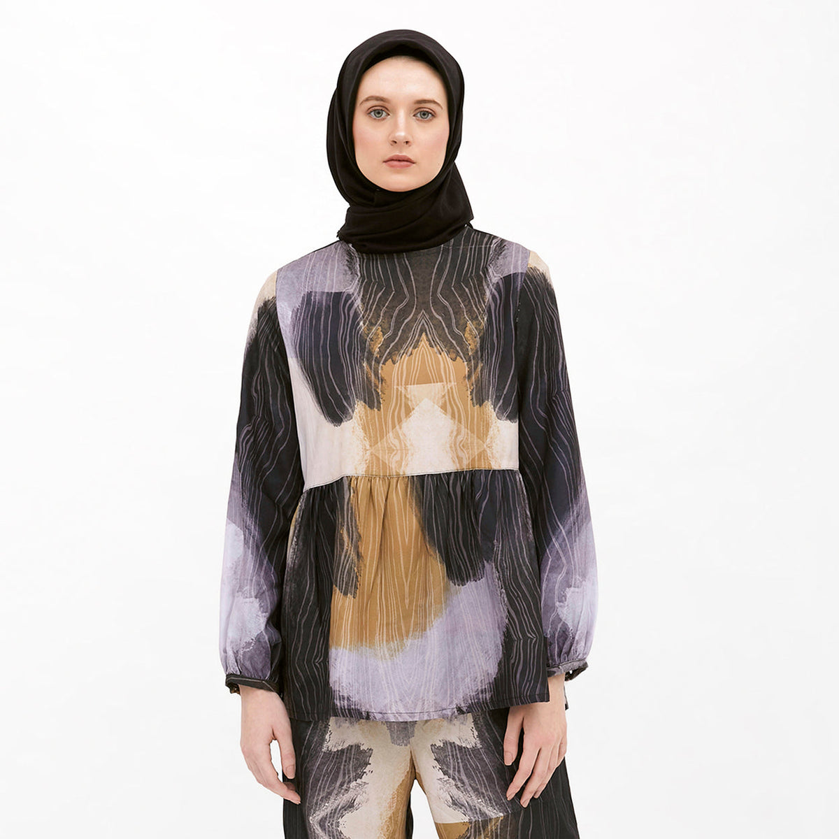 Saudade Printed Blouse Navy-Mustard