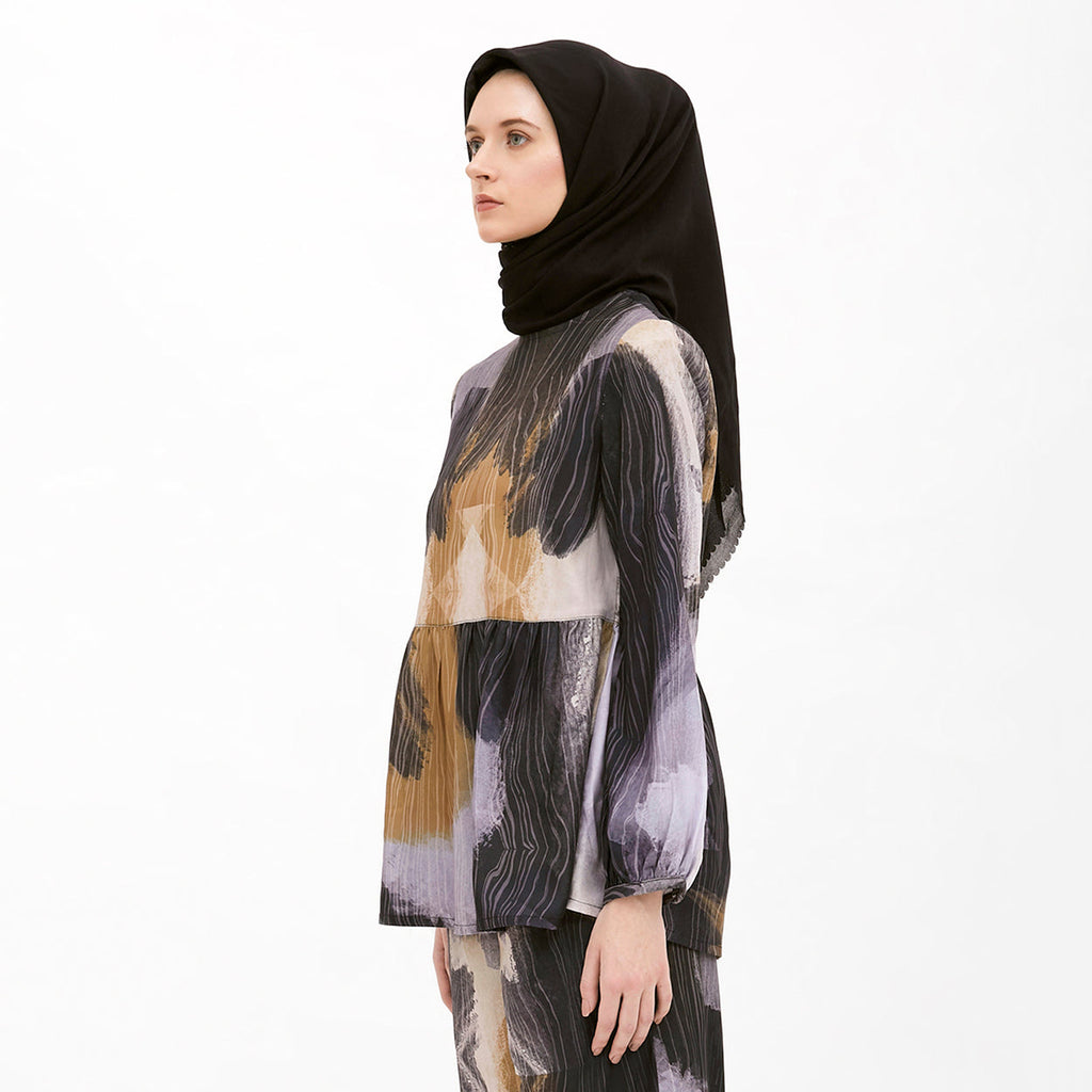 Saudade Printed Blouse Navy-Mustard
