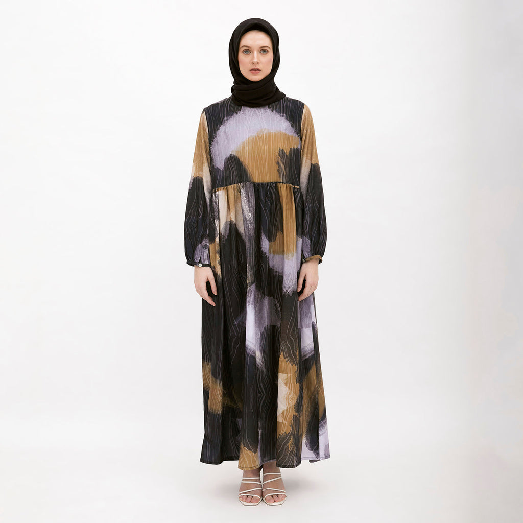 Saudade Printed Dress Navy-Mustard