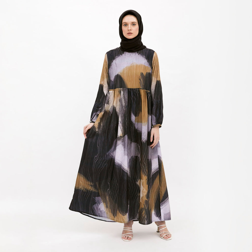 Saudade Printed Dress Navy-Mustard