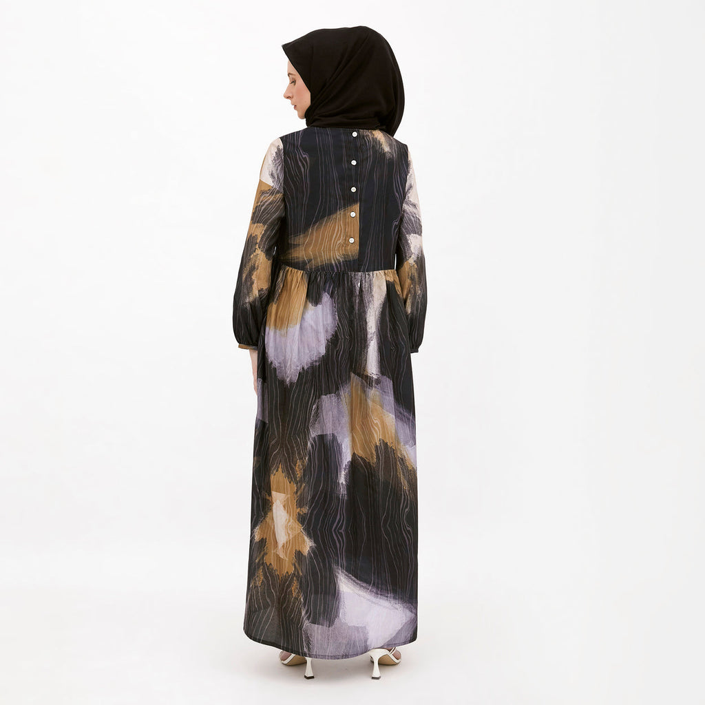 Saudade Printed Dress Navy-Mustard