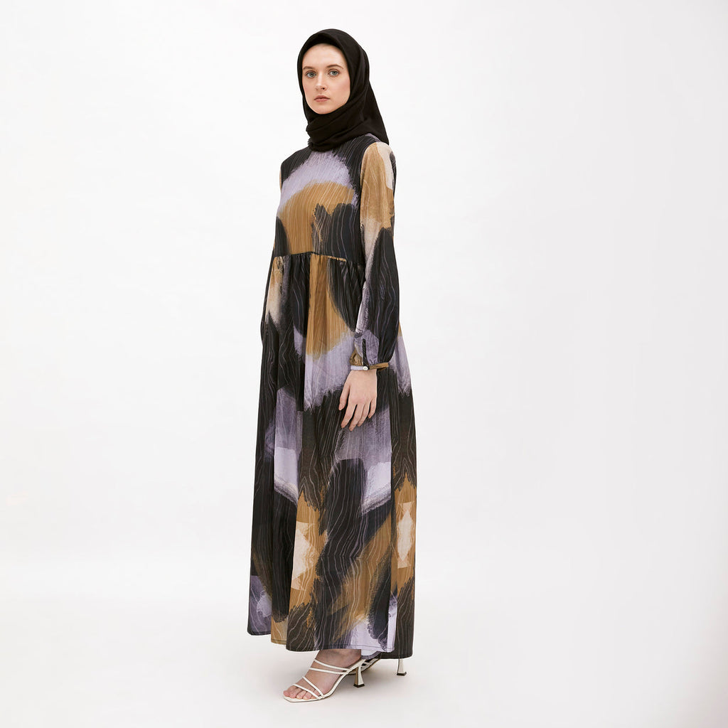 Saudade Printed Dress Navy-Mustard