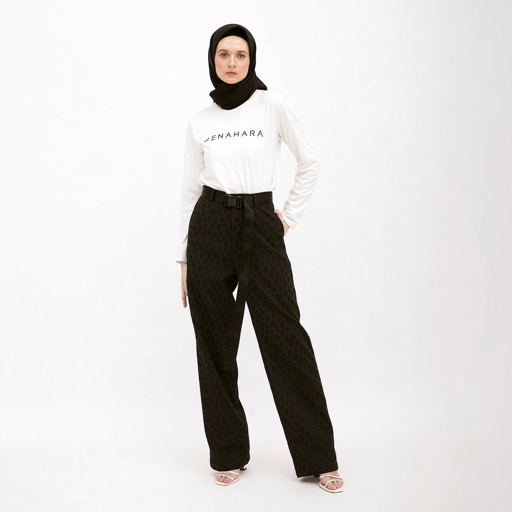 Belted Straight Pants Black