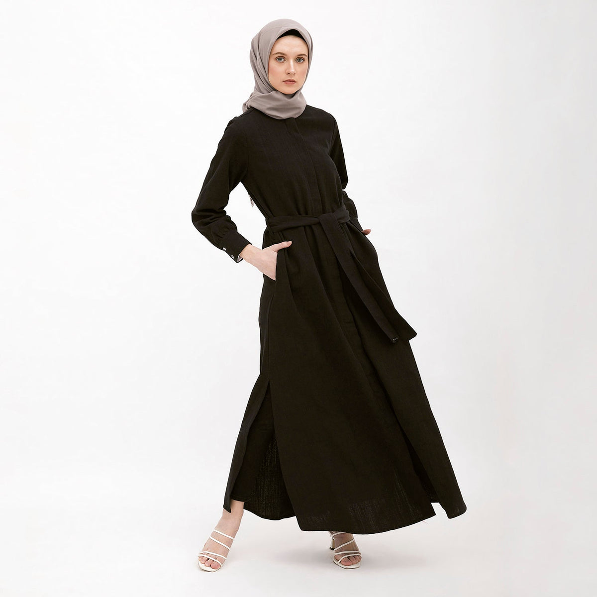 Round Neck Shirt Dress Black