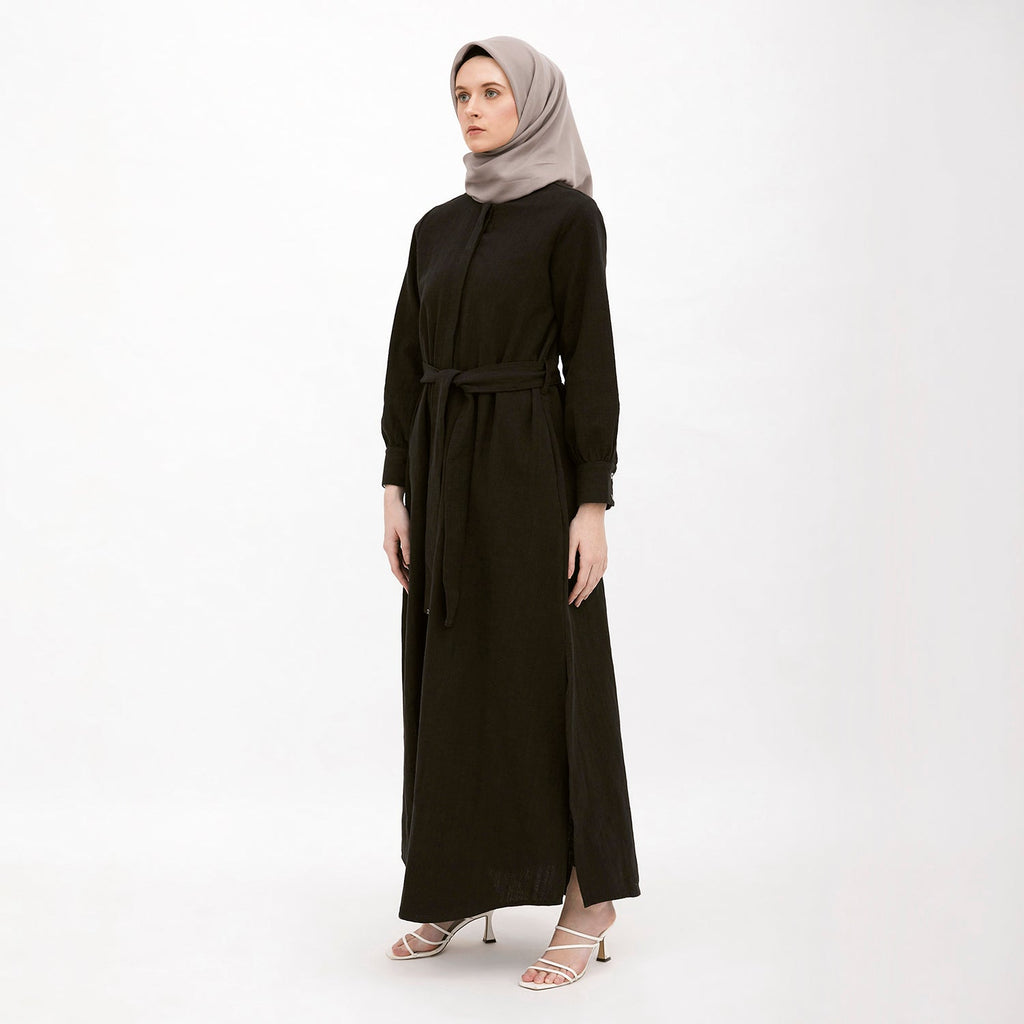Round Neck Shirt Dress Black