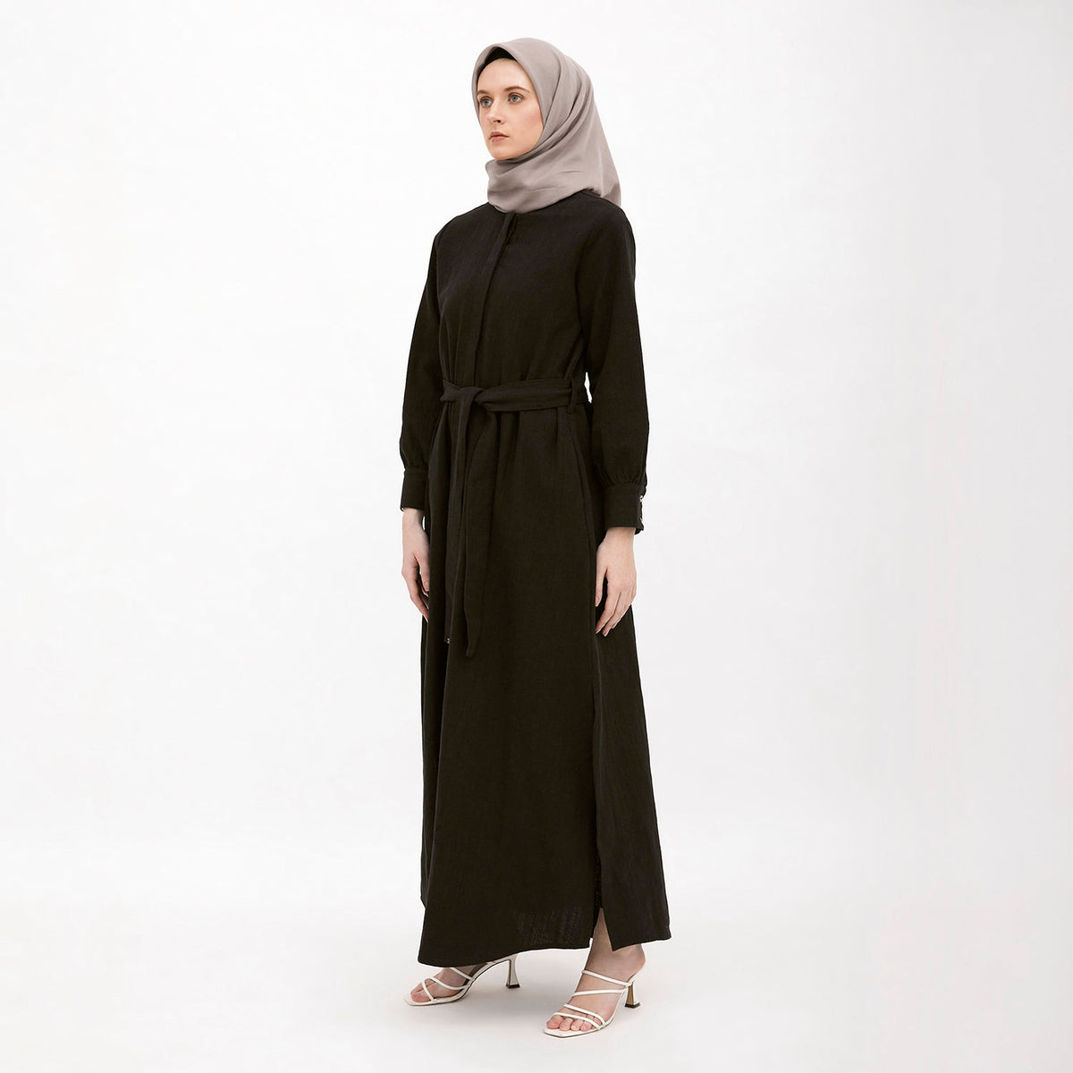 Round Neck Shirt Dress Black