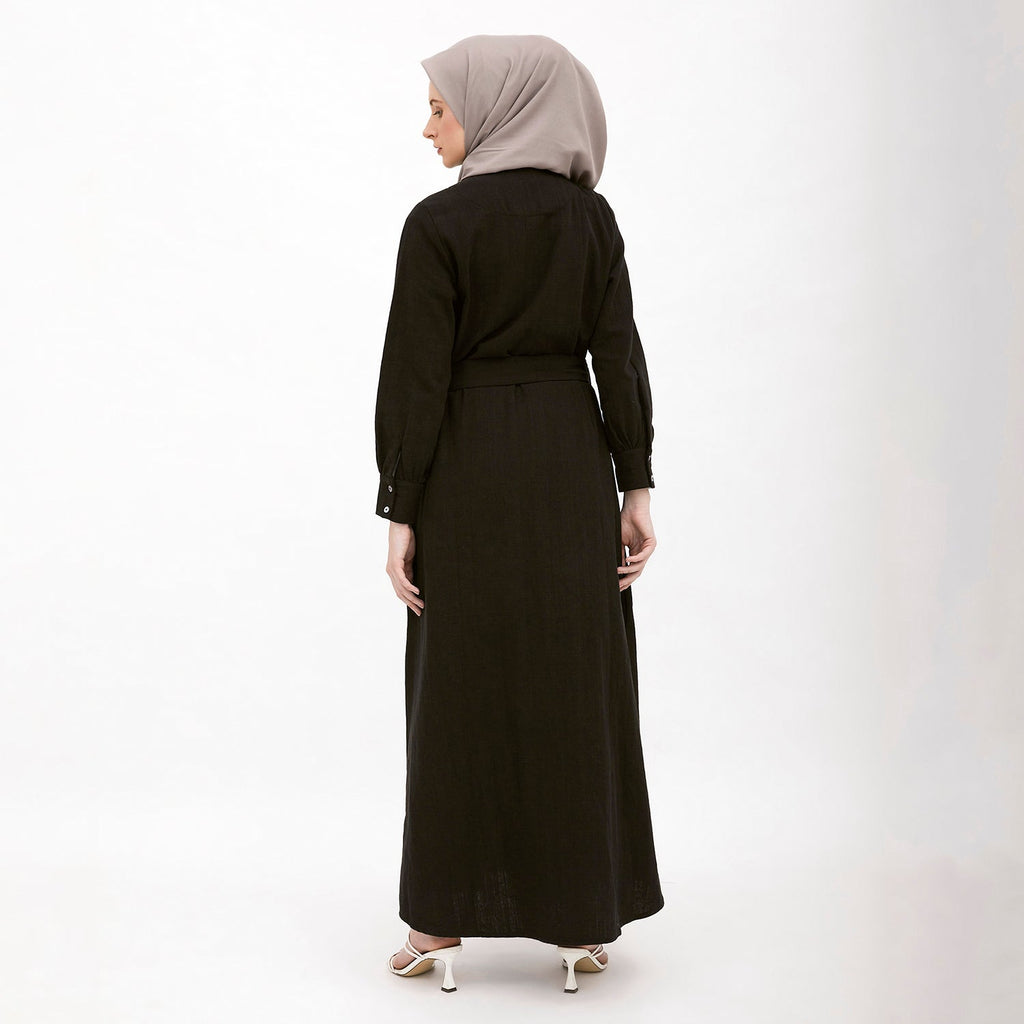 Round Neck Shirt Dress Black