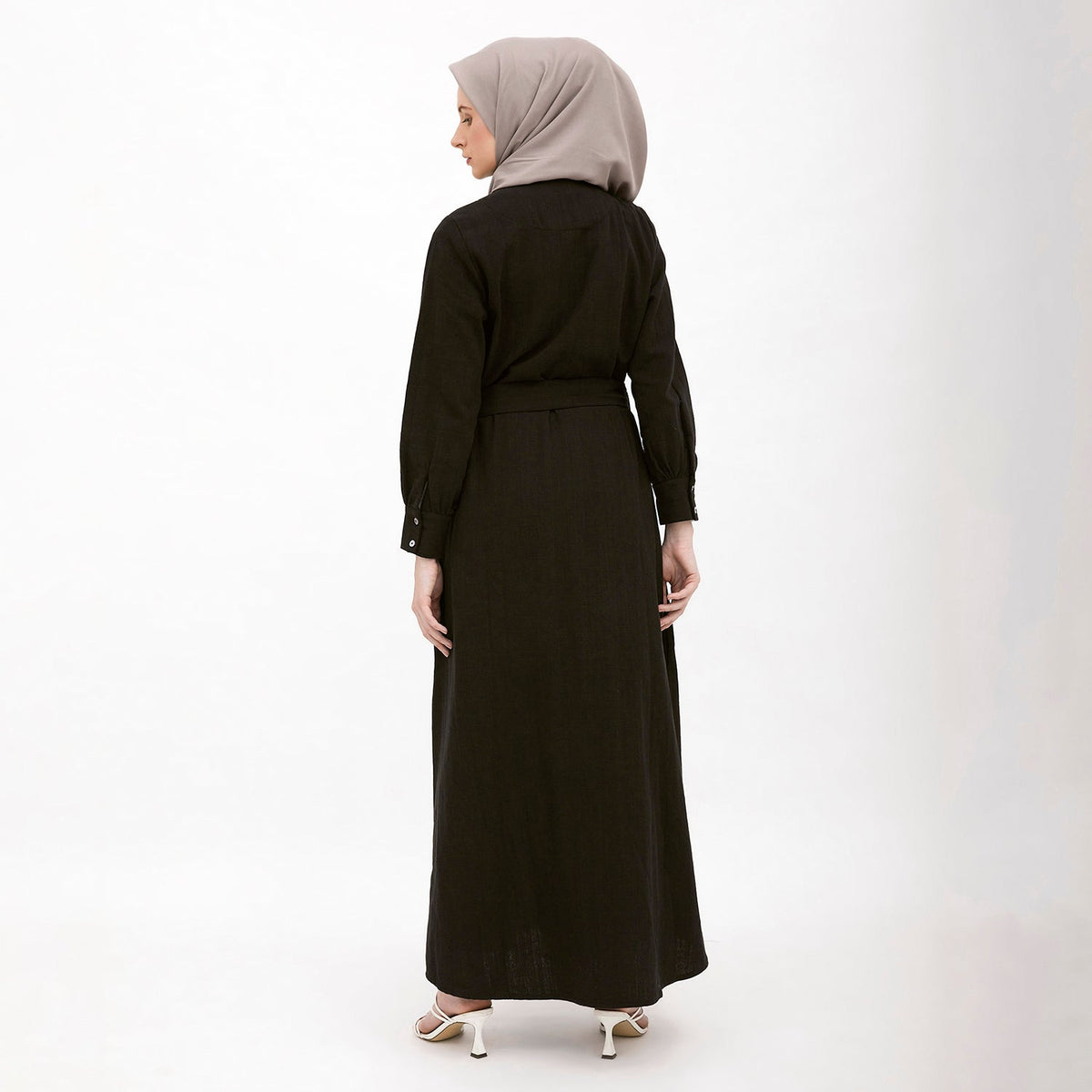 Round Neck Shirt Dress Black