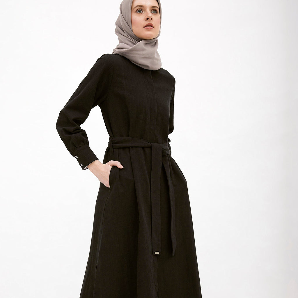 Round Neck Shirt Dress Black