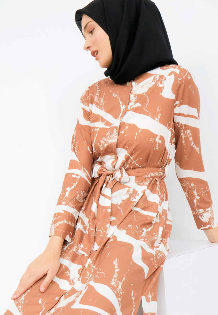 Printed A-Line Shirt Dress