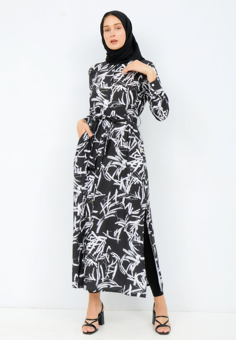 Printed A-Line Shirt Dress