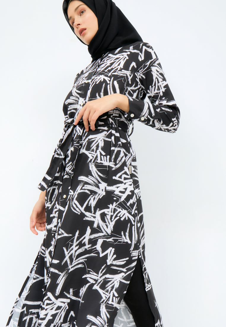 Printed A-Line Shirt Dress