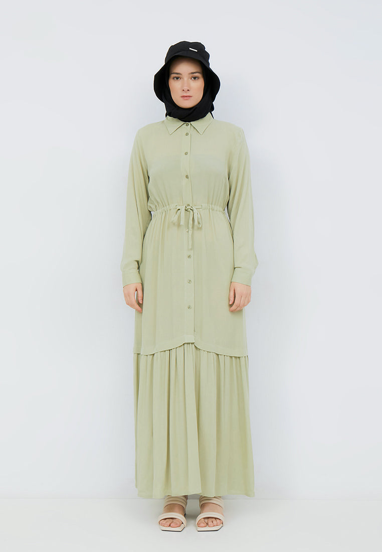 DRAWSTRING RUFFLE DRESS
