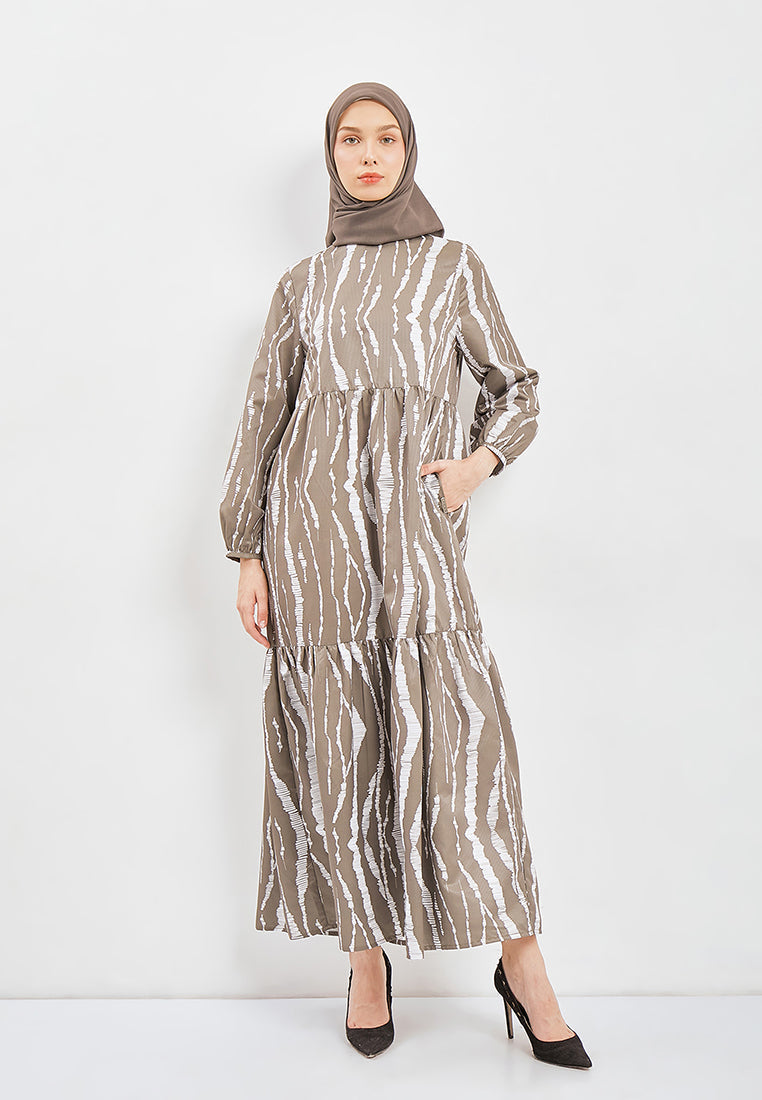 PRINTED RUFFLE DRESS