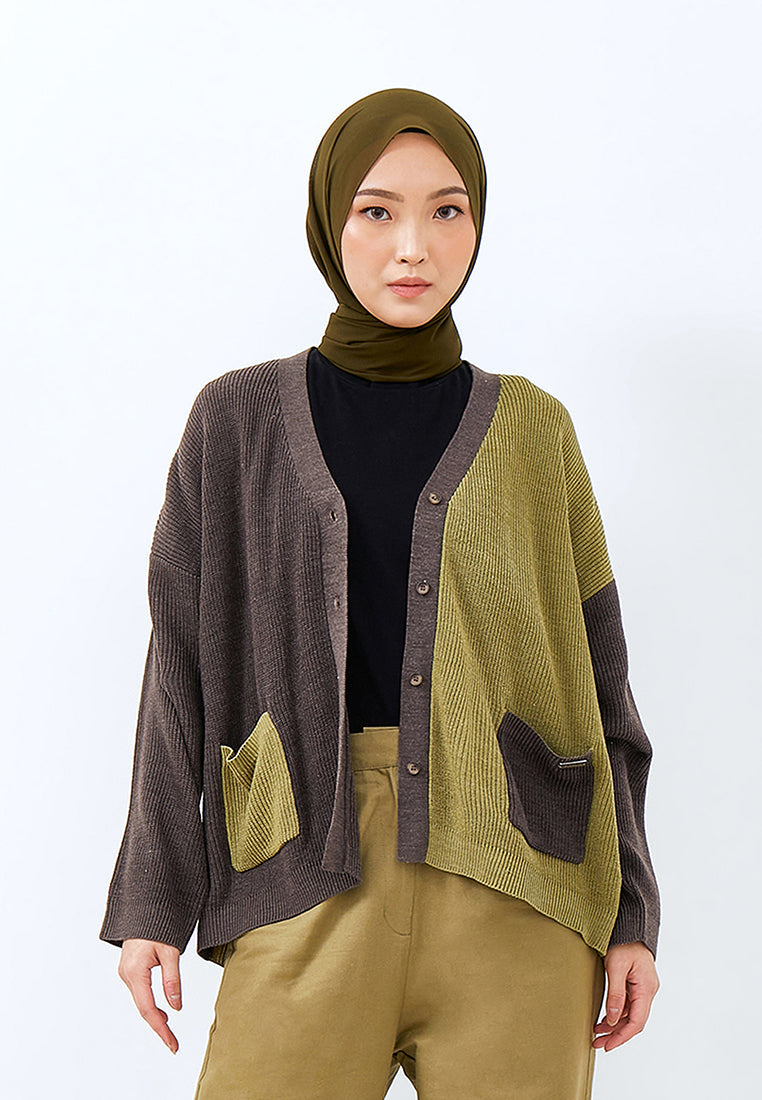 TWO TONE KNIT CARDIGAN