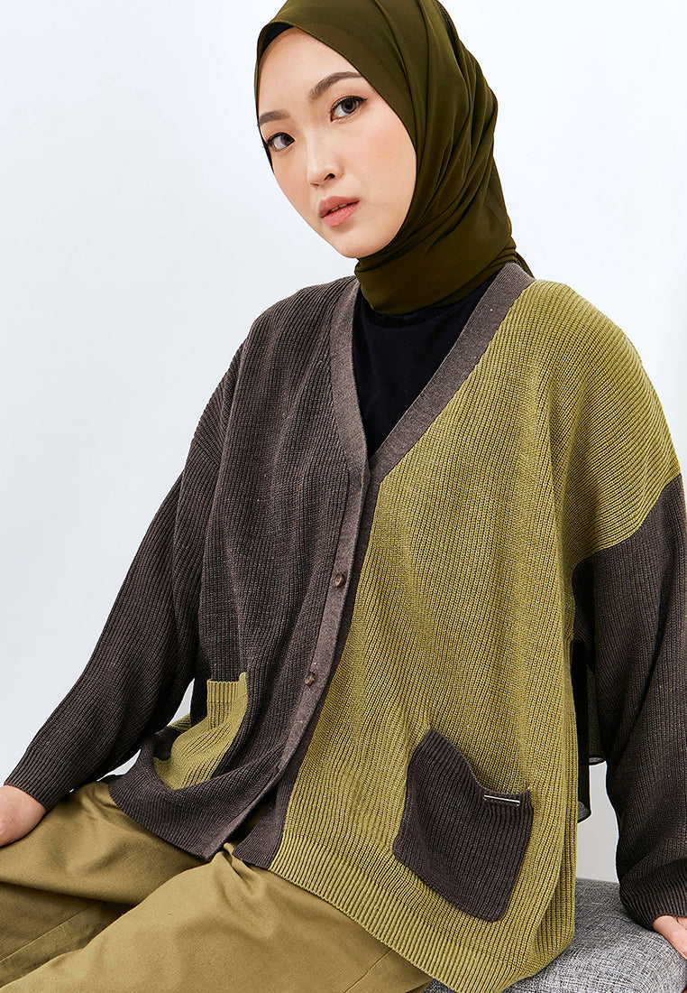TWO TONE KNIT CARDIGAN